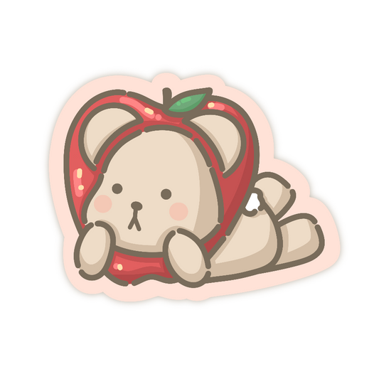 Wonki Studios' Apple Taro Sticker shows Taro laying down while wearing an apple hat