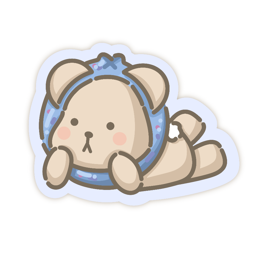 Wonki Studios' Birthday Taro sticker design shows Taro the Bear laying down wearing a blueberry hat