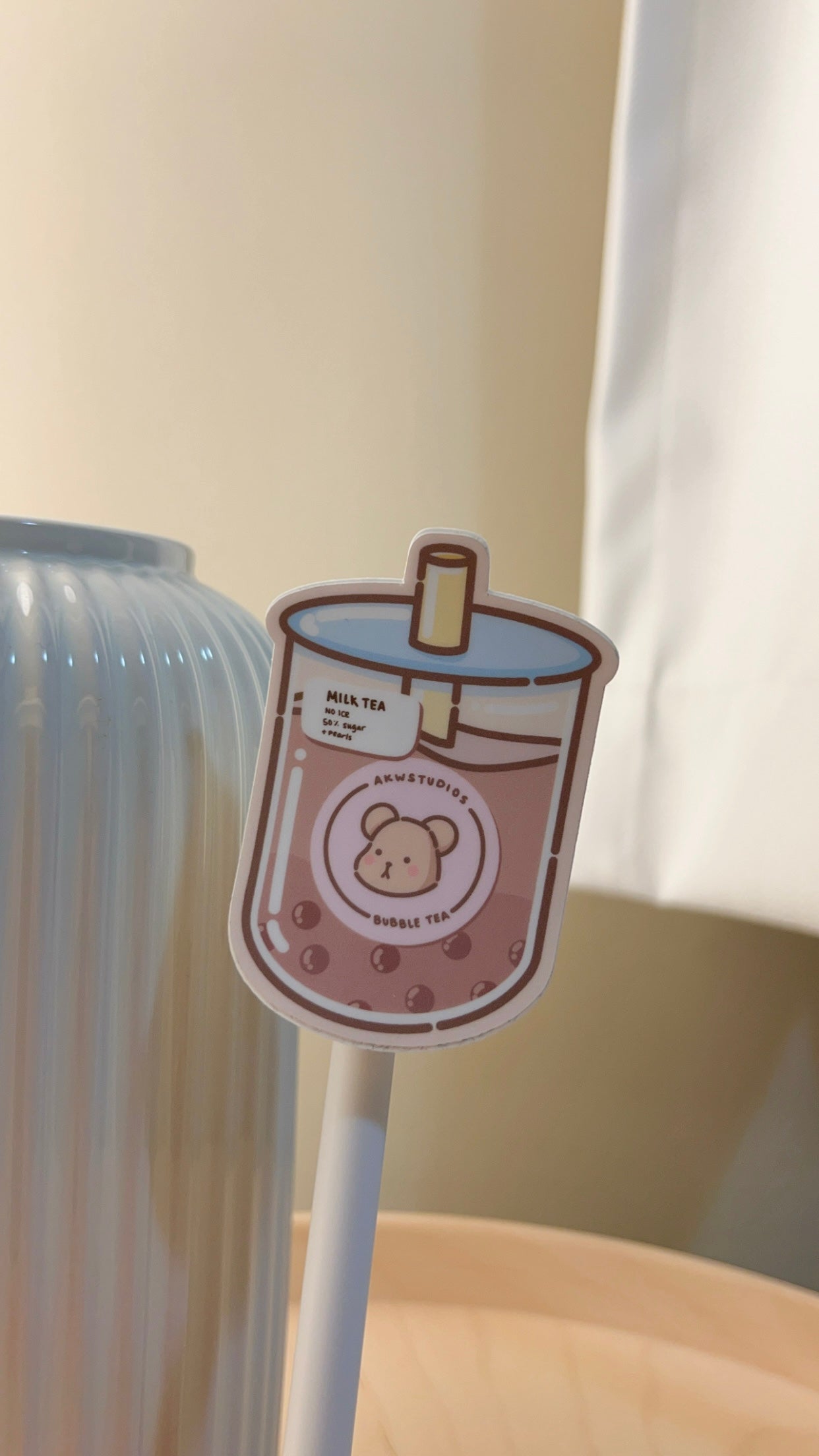 Wonki Studios' bubble tea sticker featuring a Taro the Bear branded bubble tea drink