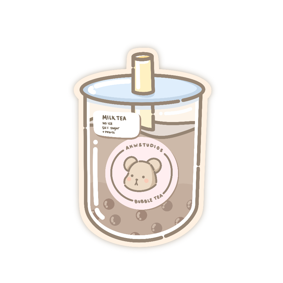 Wonki Studios' bubble tea sticker featuring a Taro the Bear branded bubble tea drink