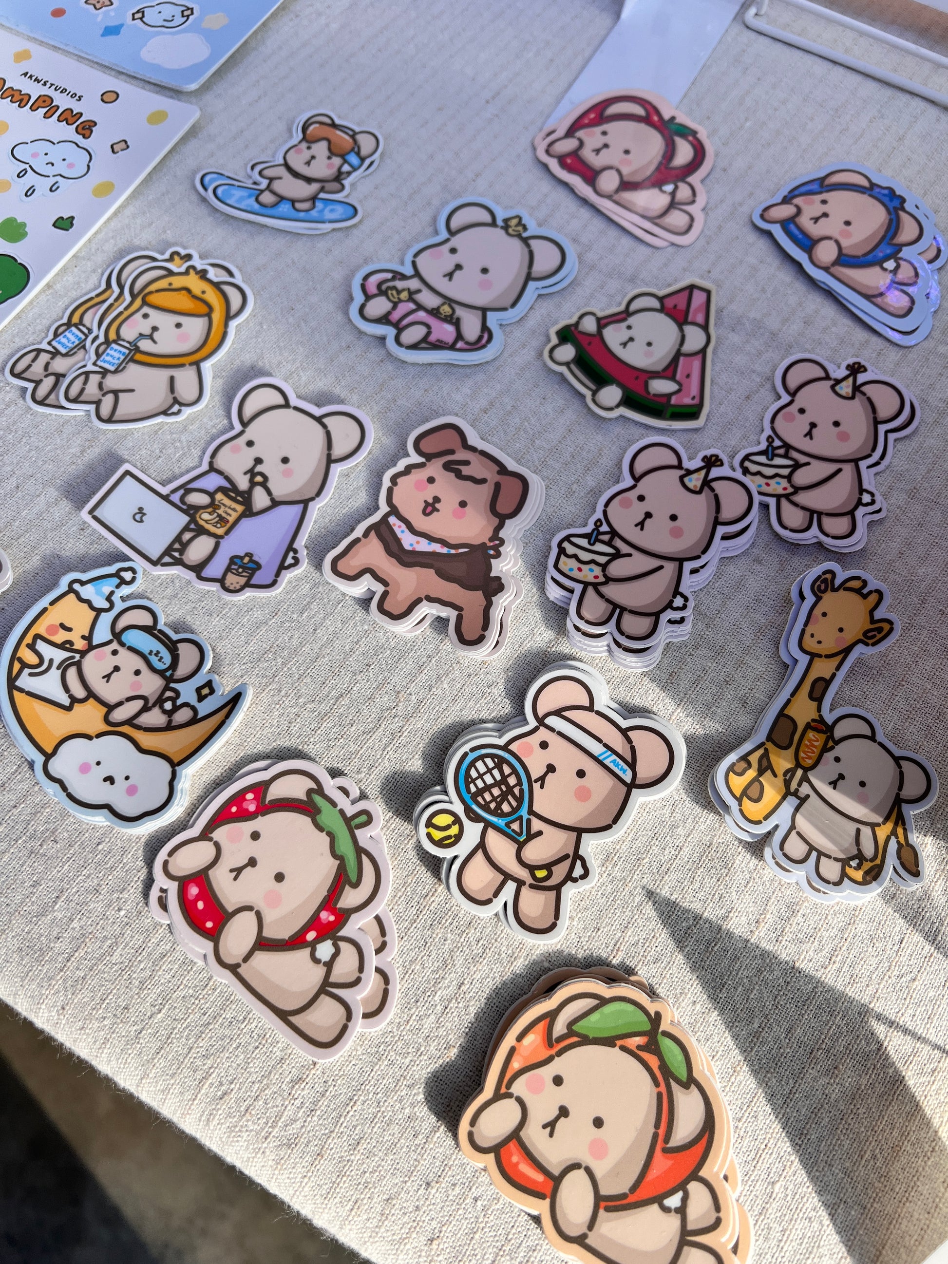 A flat lay of the stickers designed by Wonki Studios